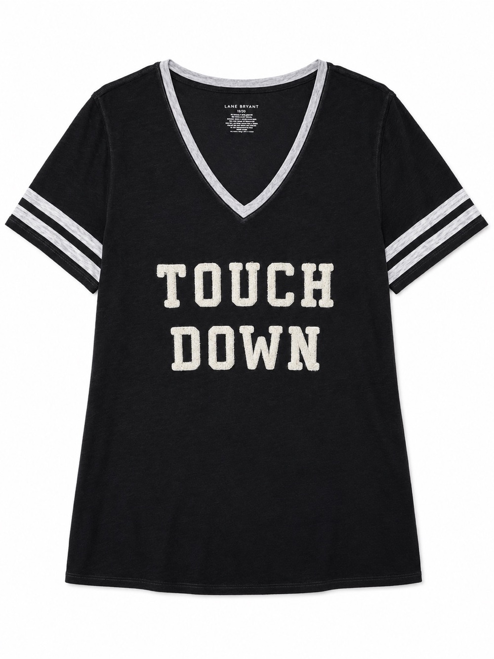 Lane Bryant Black V-Neck 'Touch Down' Tee with White Trim